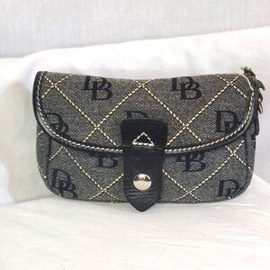 Dooney & Burke Black Signature Gray Snap Make Up Accessory Case Pouch